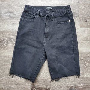 Asymmetrical Waist Denim Bermuda Shorts